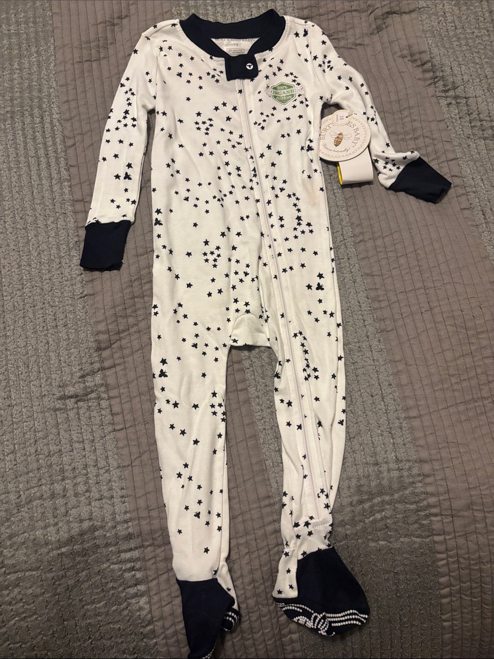 Burt's Bees Baby White Footed One-Piece with Navy Star Print